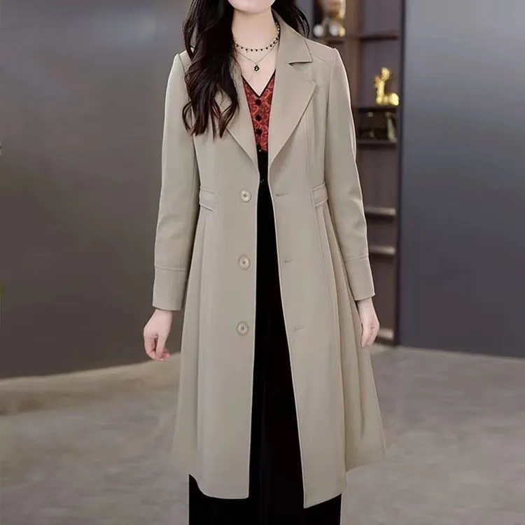 高端西装领风衣外套女2025春装季新款妈妈收腰显瘦中长款时尚大衣