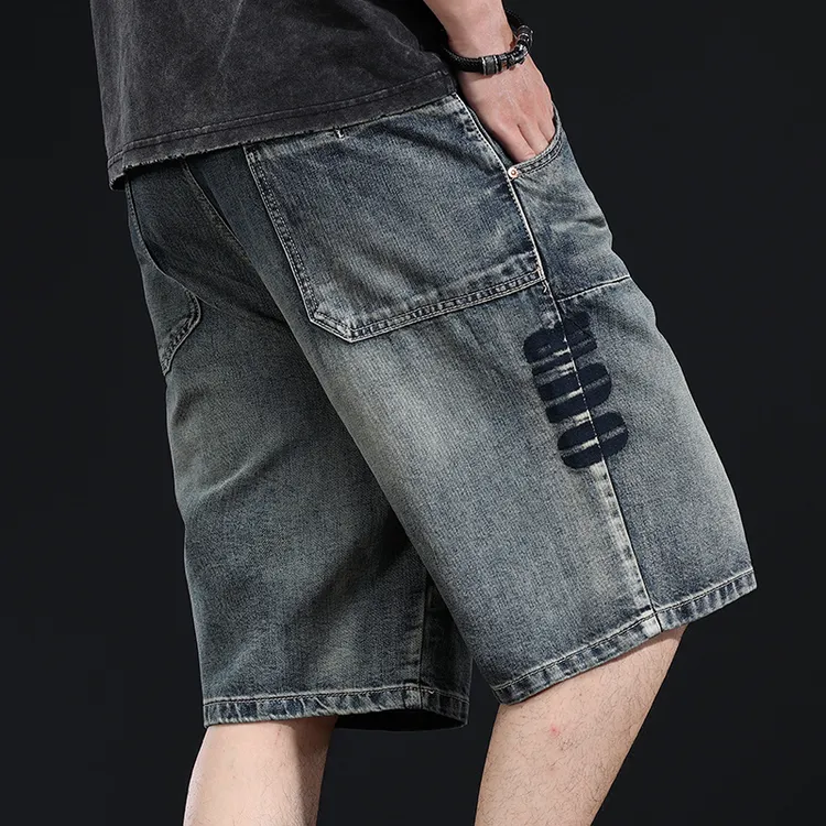 约文库费高端时尚春夏季男士复古牛仔短裤宽松水洗五分裤休闲短裤