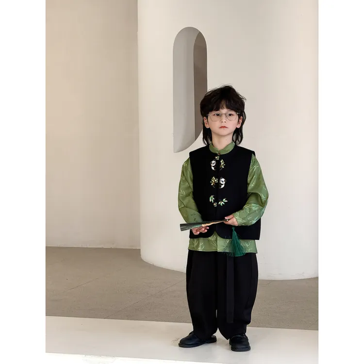 【熊猫抱竹】2025春款马甲儿童西装上衣高级设计师定制系列25112