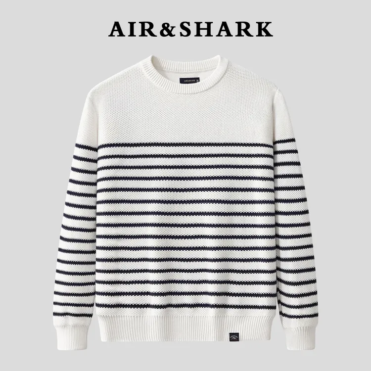 AIR SHARK/鲨鱼新款针织纯棉毛衣打底衫2025秋冬圆领内搭毛衣保暖