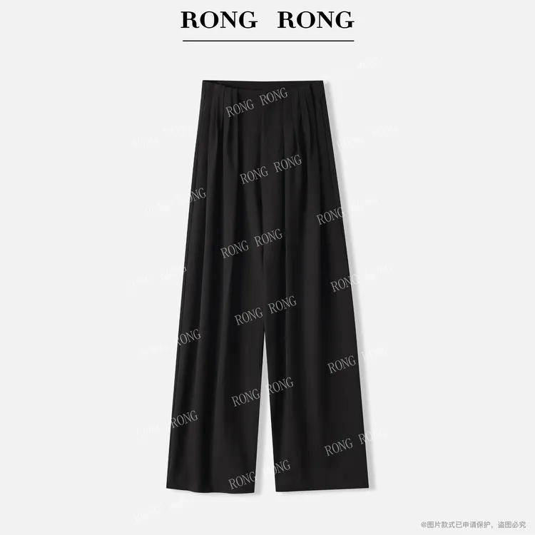 溶溶【都市腿精】RONGRONG 绵羊毛设计感高腰压褶通勤风西裤31808