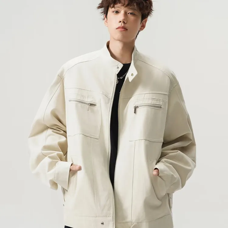 稻草人秋冬男士拉链外套时尚夹克休闲百搭潮流双口袋版型宽松立领