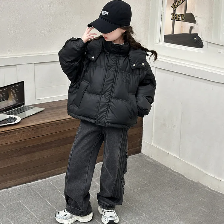 女童冬季棉衣2024新款中大童洋气短款棉服儿童保暖棉袄小羊皮免洗