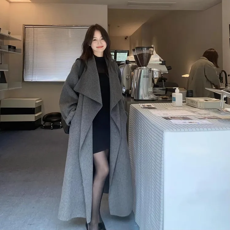 【高品质】2024秋冬季新款修身慵懒大翻领韩剧女主长款大衣