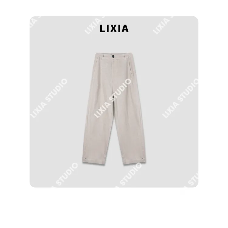 LIXIA【松弛呼吸】简约休闲明线设计款麻感薄款休闲裤-D7818