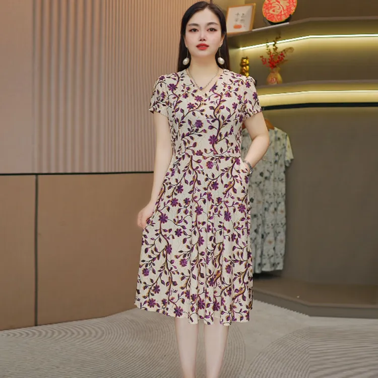 妈妈夏装短袖连衣裙女夏季2025新款宽松时尚女士气质夏款裙子