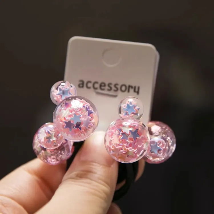 韩国进口儿童发绳可爱女童彩色亮片米奇球马尾皮筋公主高弹力头绳