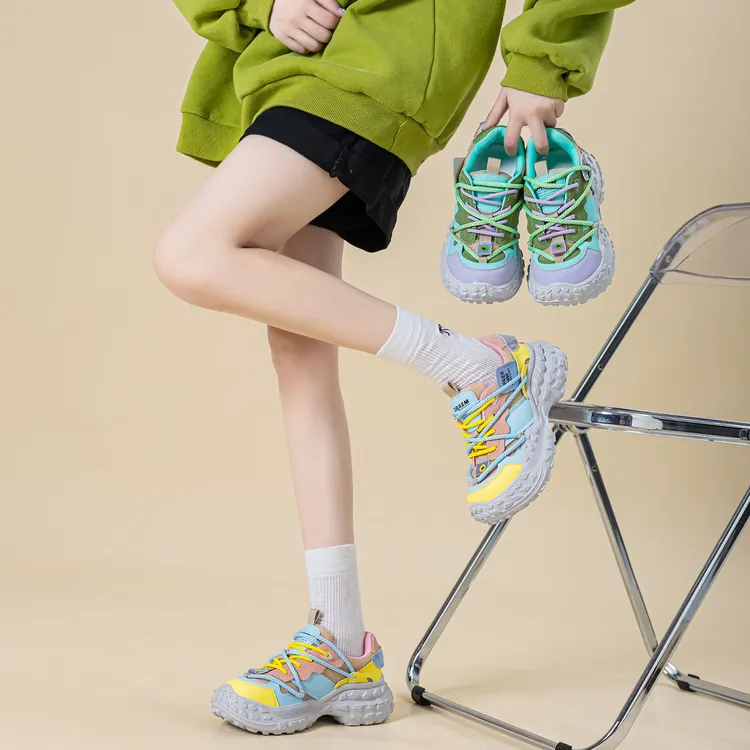 厚底老爹鞋女2025秋新款真皮时尚多彩小个子增高透气运动休闲鞋