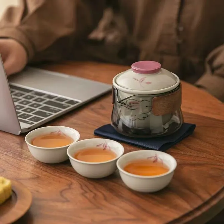 手绘快客杯茶具玻璃便携式旅行茶具套装户外露营泡茶杯功夫茶具