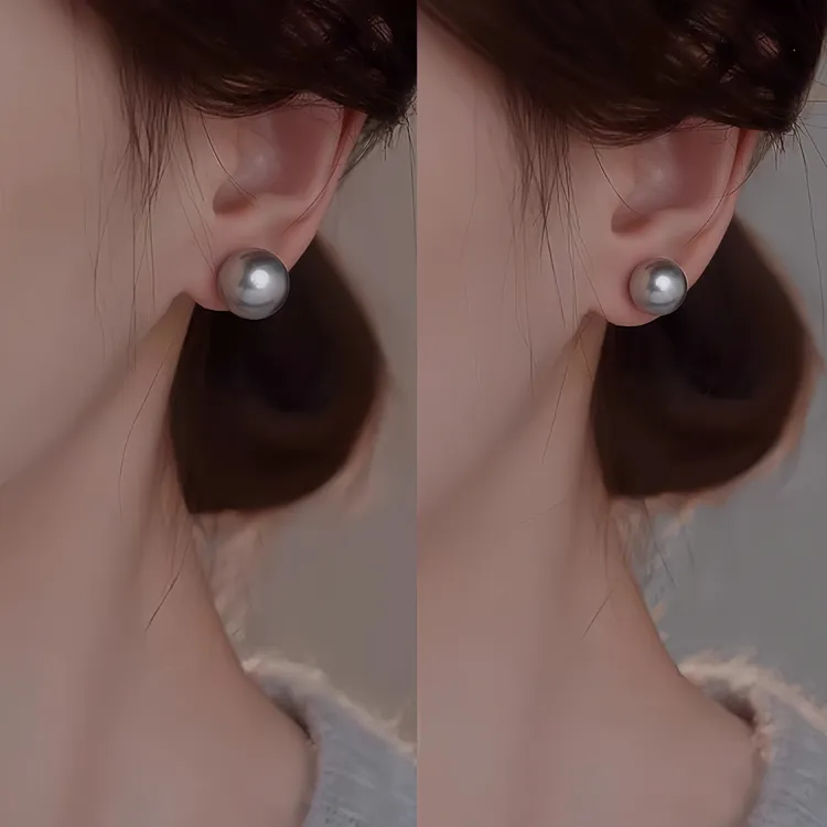 CAIEM KAIET 足银耳饰 施家灰色珍珠耳钉女纯银轻奢气质耳夹耳饰