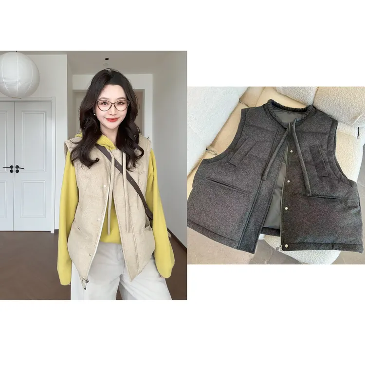 【圣诞胶片】羊毛羊绒羽绒马甲韩系时尚简约保暖圆领无袖羽绒服女