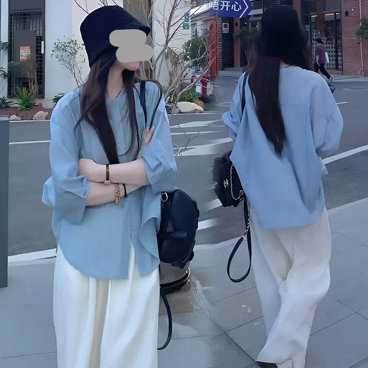 韩系休闲慵懒风独特别致防晒衬衫女2025夏日小众宽松显瘦百搭小衫