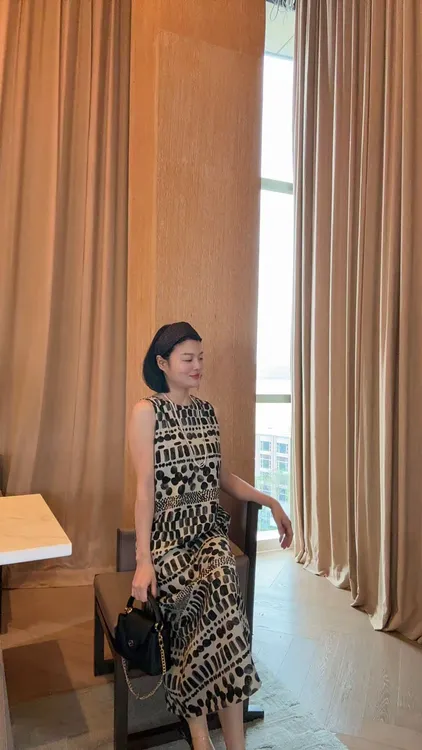 TANTAN  莱赛尔亚麻 气质时尚印花无袖连衣裙1841