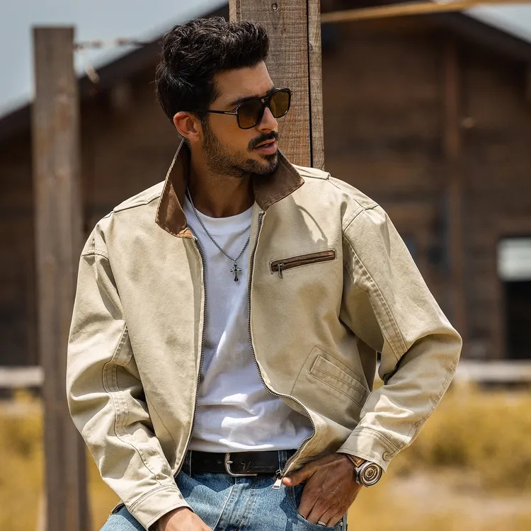 美式复古重磅帆布底特律猎装夹克男秋冬潮牌硬汉工装宽松短款外套