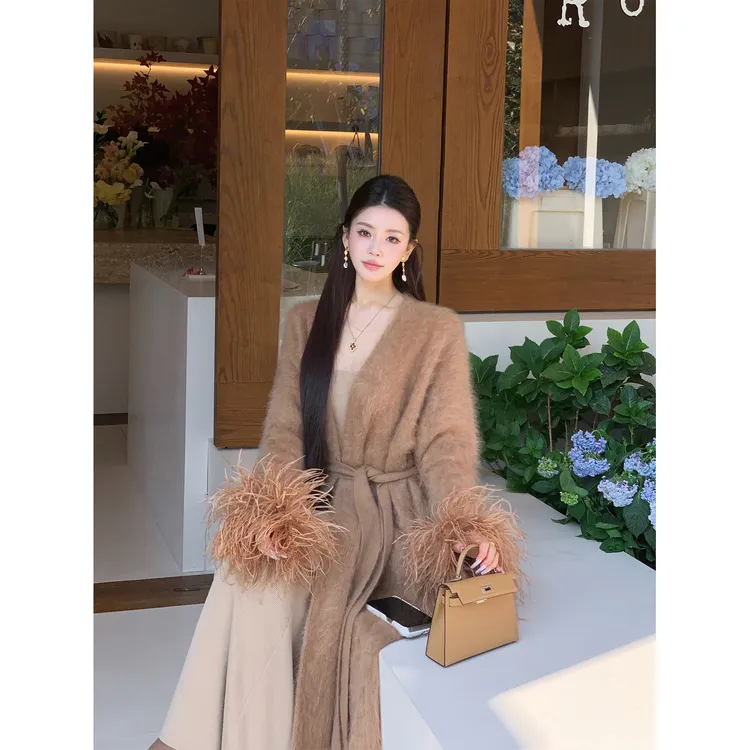 xinxin【巴洛纳夜曲】山羊绒拉绒＆鸵鸟毛轻奢秋冬百搭外套Q5111601