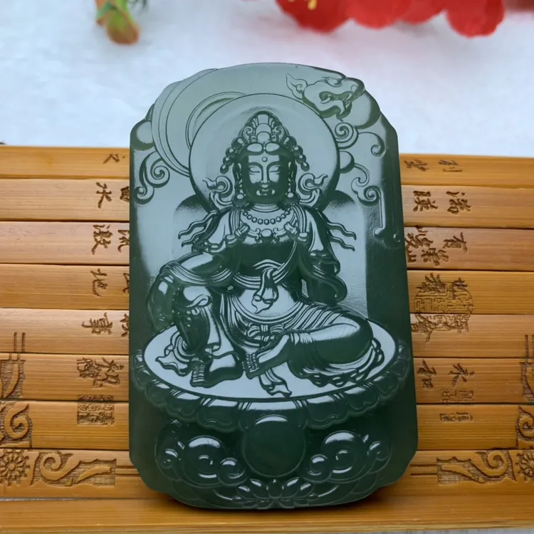 天然和田玉坐莲观音挂牌