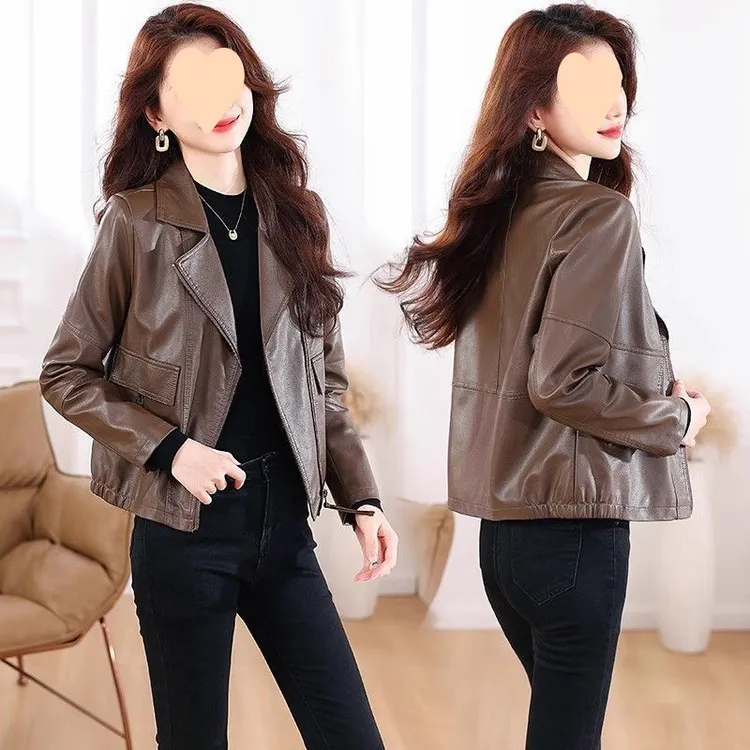 20252025皮衣女外套春季新款韩版修身显瘦时尚百搭皮夹克机车服潮