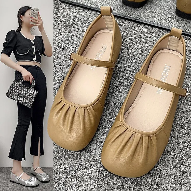 白色圆头法式浅口粗跟单鞋女2025新款夏季配裙子复古增高玛丽珍鞋