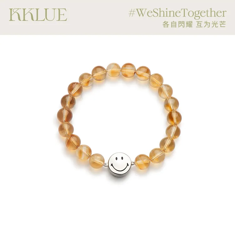 KKLUExSMILEY笑脸天然黄水晶手串串珠S925银黄水晶秋冬手链礼物
