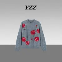 YZZ“樱桃”羊毛轻奢气质重工镶钻樱桃提花针织衫毛衣 680298