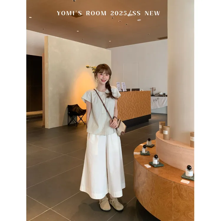 YOMI小个子【独特漂亮】极简条纹高级感上下装套装休闲薄款夏季显瘦