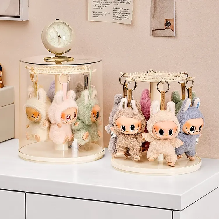 日本YOUQINlabubu展示盒旋转透明罩拉布布毛绒挂件盲盒收纳展示架