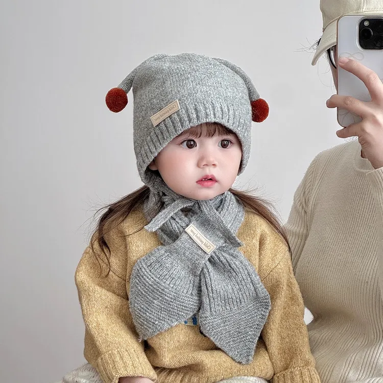 宝贝帽子冬天毛线帽围巾套装婴幼儿可爱韩版超萌加厚保暖护耳帽潮
