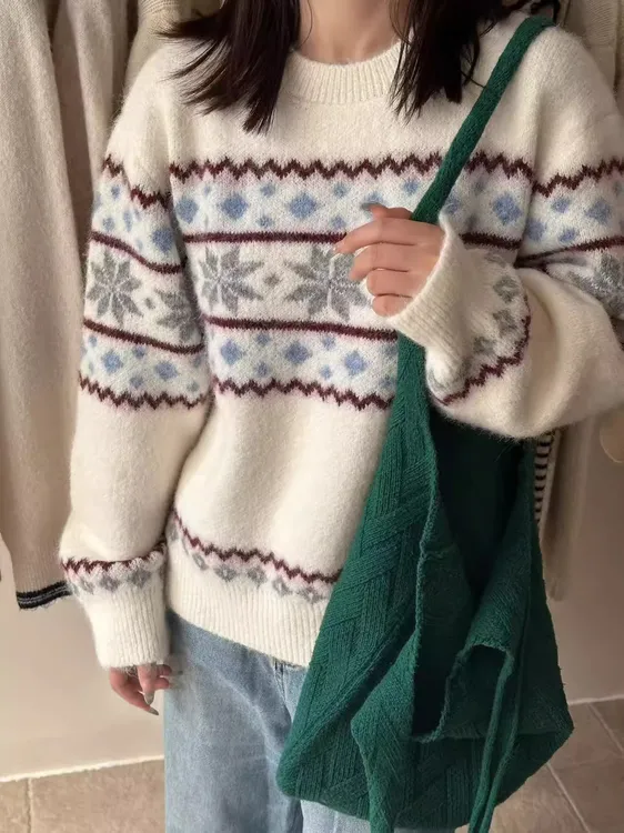 秋冬女士加厚提花慵懒风毛衣女款2025新款爆款慵懒打底衫上衣冬季