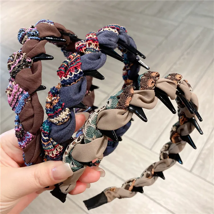 森系简约混彩带齿发箍女碎发整理神器2025新款防滑不撞款外出头箍