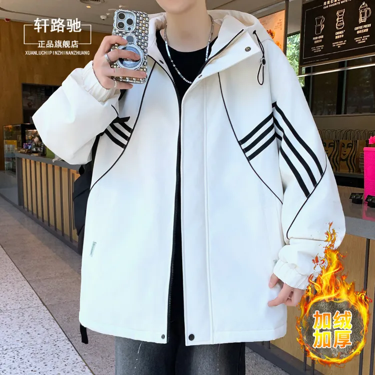 秋冬季加绒加厚男士夹克休闲男外套韩版帅气宽松派克服工装上衣潮