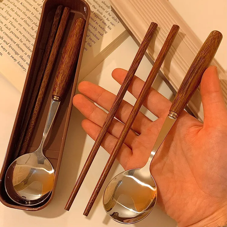 COOKSS宝宝木质筷勺套装上班族勺子筷子套装便携餐具上班学生专用