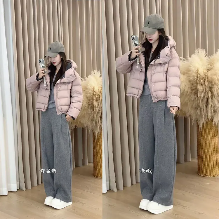 韩系氛围感穿搭2025新款冬季轻熟慵懒气质保暖棉服粉色设计感外套