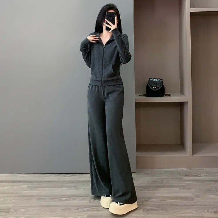 设计高级感休闲运动套装女秋季新款气质减龄立领卫衣直筒裤两件套