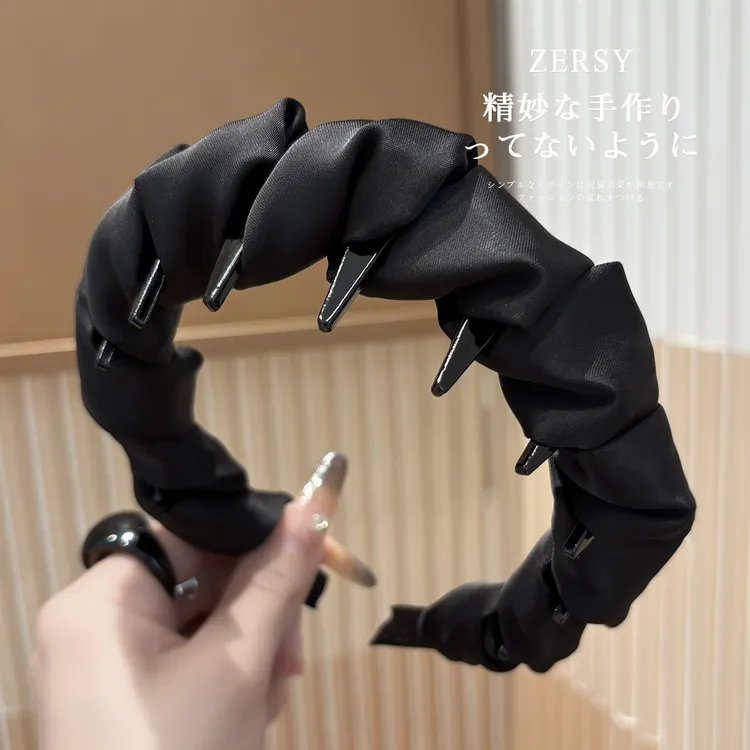 2025新款高级感洋气时尚缎面黑色长齿发箍女发卡日常外戴洗脸头箍