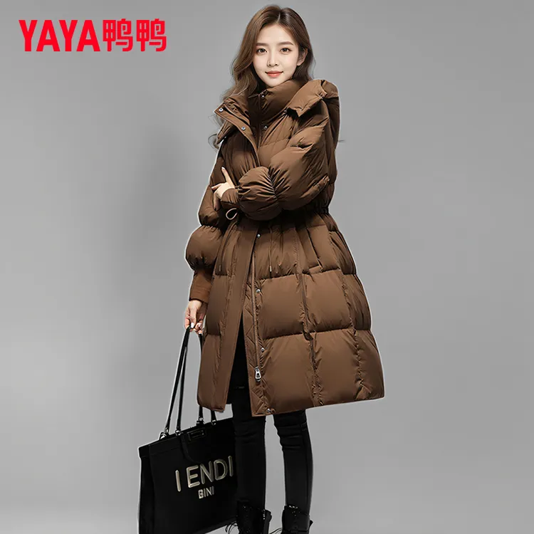 YAYA/鸭鸭品牌羽绒服女中长款收腰显瘦2025冬季新款加厚羽绒外套