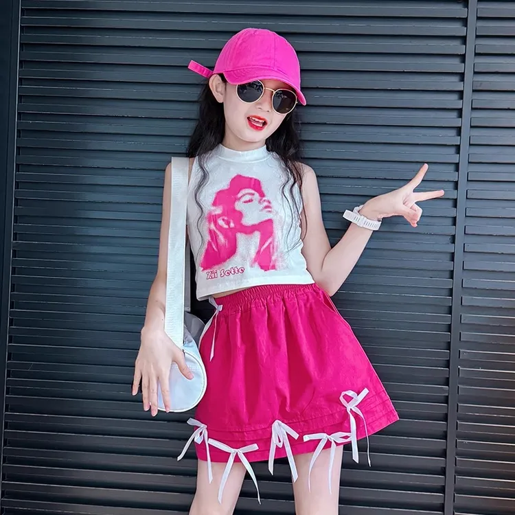 女童夏日短裤薄款2025新款儿童多巴胺穿搭套装网红女大童裙裤外穿