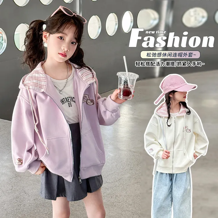 女童外套秋装2025新款洋气中大童休闲连帽棒球服开衫上衣百搭衣服