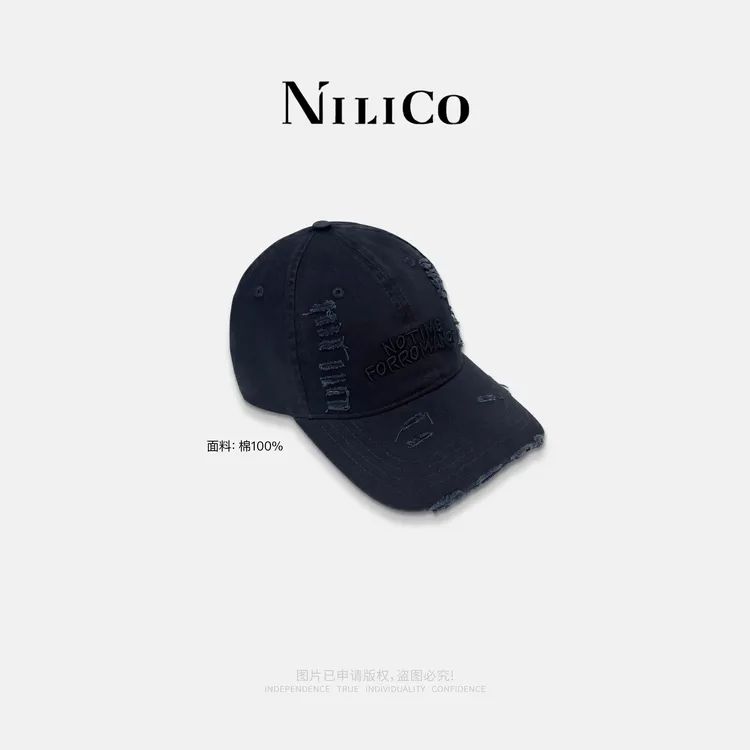 NILICO【破茧】复古百搭街头破洞装饰棒球帽女显脸小遮阳太阳鸭舌帽