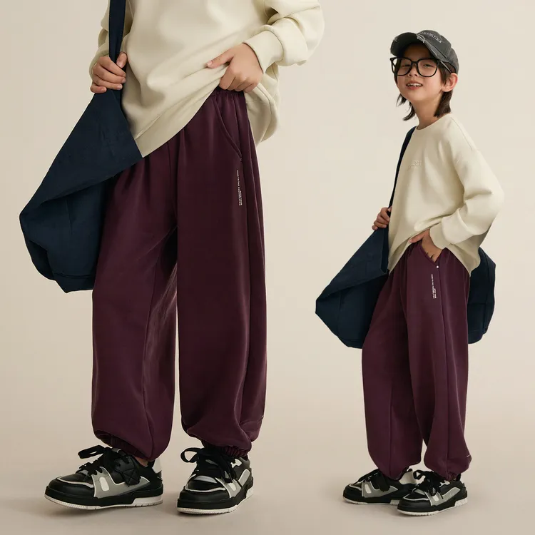 辰辰妈【雾霾】男女童印花字母宽松休闲裤新款加绒束脚卫裤8700D