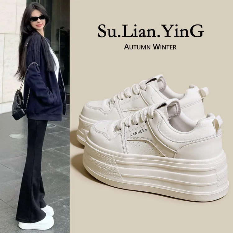 6CM厚底小个子增高小白鞋女ins潮2025秋季新款透气百搭休闲运动鞋