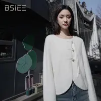 BSIEE本涩斜门襟毛衣开衫复古毛衣气质