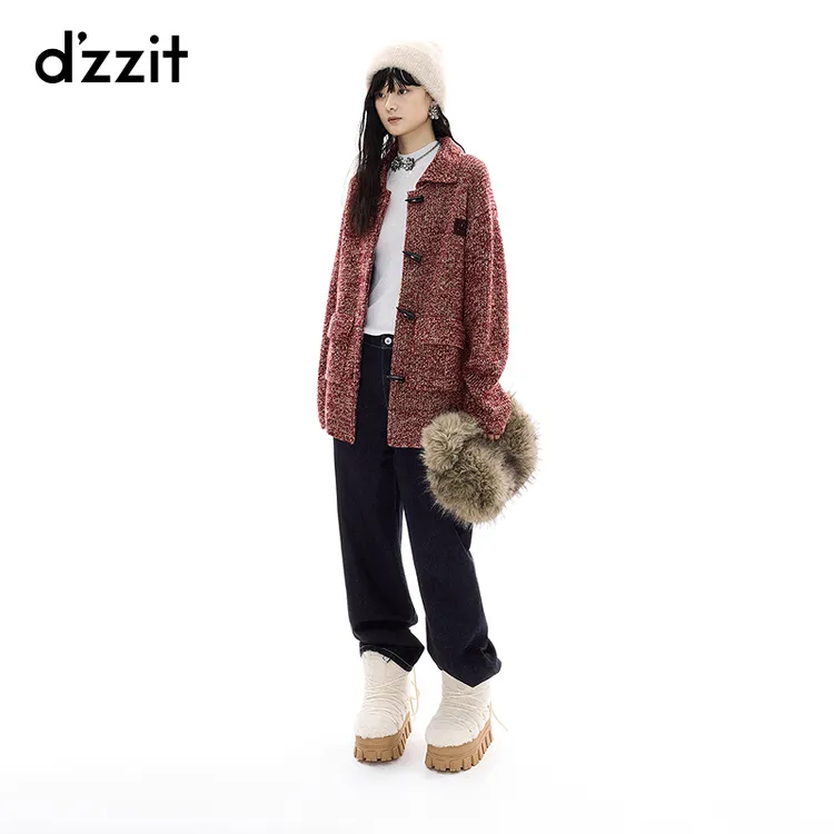 【商场同款新品】dzzit地素针织衫25冬复古宽松开衫上衣女3J4E561