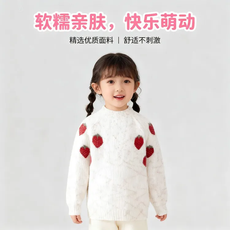 女童2025秋冬新款儿童圆领套头毛衣洋气手工针织衫女宝宝立体上衣
