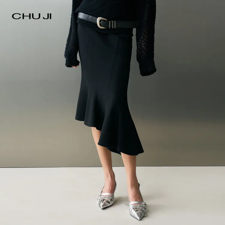 Chuji出迹 斜裁鱼尾裙半身裙女 曲线叙事 秋季不规则半裙E2M2628L