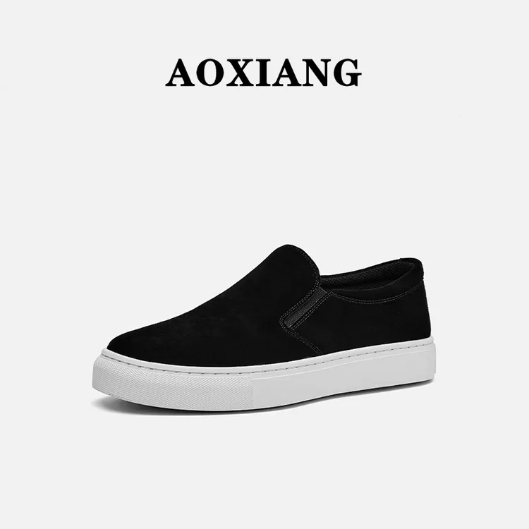 男鞋2025秋低帮潮黑色鞋子男板鞋男真皮一脚蹬休闲鞋懒人豆豆鞋男