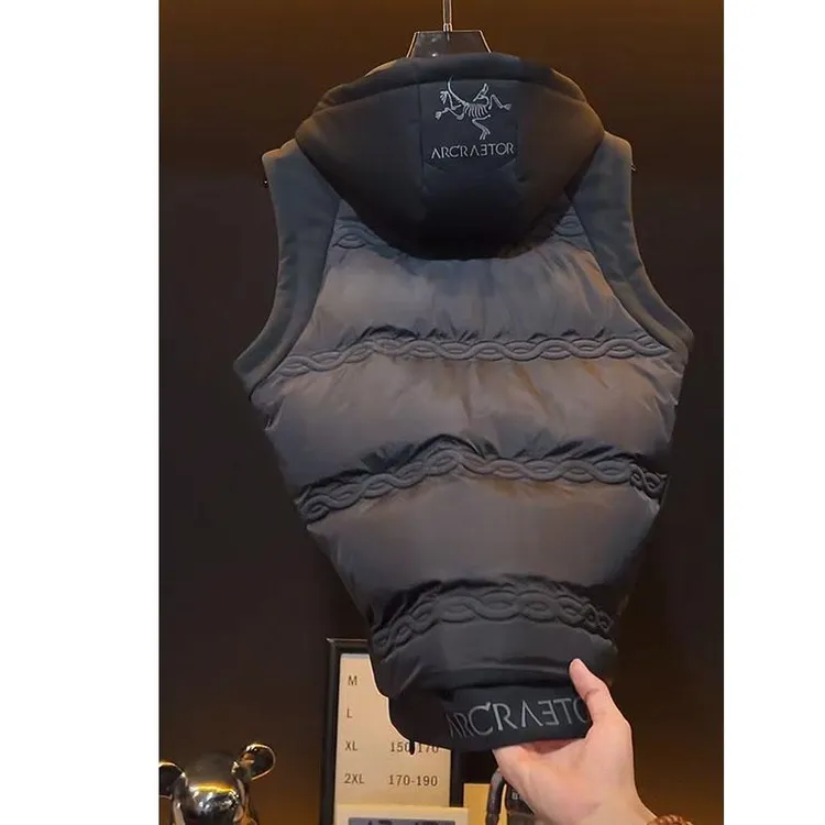 欧货顶奢高定大牌男士马夹2025秋冬新款鸟家字母烫印连帽棉马甲潮