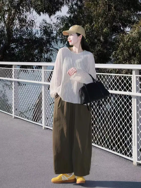 微透长袖针织衫女早春新款外搭罩衫别致绝美镂空上衣百搭休闲裤