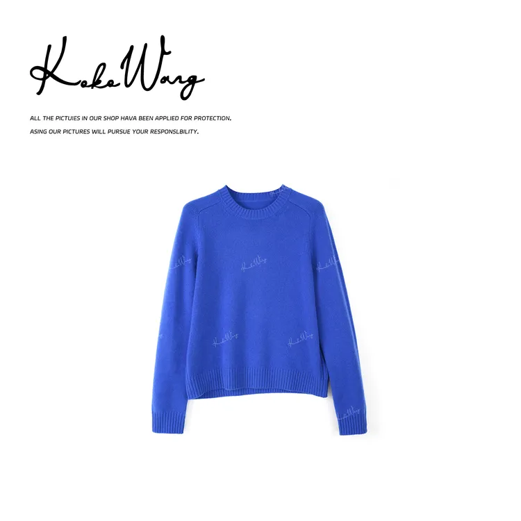 KOKO WANG秋冬2股26支100天山羊绒马鞍肩圆领针织衫X8115L04Z41
