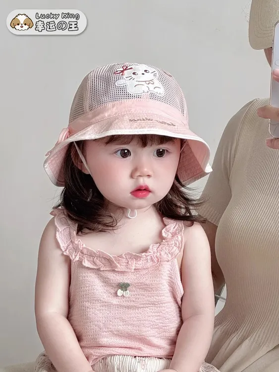 婴儿遮阳帽子夏季薄款小女孩防晒太阳帽女童宝宝网眼可调节渔夫帽