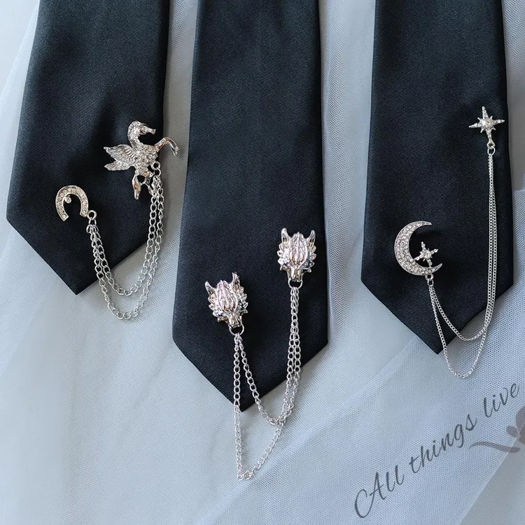 2025时尚新款金属链条黑色领带免打结jk制服学院风百搭个性女ins